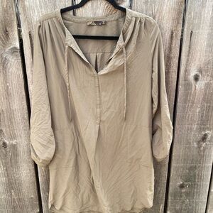 Women's PrAna Green Solid V-Neck String Tunic Dress M Pocket Light Breath Yoga